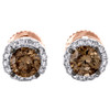 14K Rose Gold Genuine Round Brown Solitaire Diamond Stud 7mm Halo Earrings 1 CT.