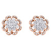 14K Rose Gold Round Cut Diamond Flower Solitaire Stud 10.75mm Halo Earrings 1 CT