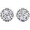 14K White Gold Round Diamond Double Flower Halo Stud 11mm Cluster Earrings 1 CT.