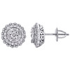 14K White Gold Round Diamond Double Flower Halo Stud 11mm Cluster Earrings 1 CT.