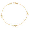 14K Yellow Gold Fancy Cable Link Love & Heart Cut Out Charm Anklet 9.50"+1" Ext.