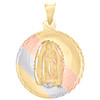 14K Tri-Color Gold Virgin Mary & Sacred Heart of Jesus Reversible Pendant 1.25"