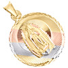 colgante reversible de oro tricolor de 14 quilates Virgen María y Sagrado Corazón de Jesús, 1,25"