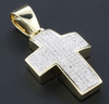 Diamond Mini Domed Cross Pendant 10K Yellow Gold Round Cut Pave Charm 0.58 Ct