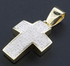 Diamond Mini Domed Cross Pendant 10K Yellow Gold Round Cut Pave Charm 0.58 Ct