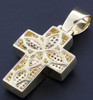 Diamond Mini Domed Cross Pendant 10K Yellow Gold Round Cut Pave Charm 0.58 Ct