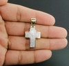 Diamond Mini Domed Cross Pendant 10K Yellow Gold Round Cut Pave Charm 0.58 Ct