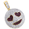 10K Yellow Gold Diamond Smiling Face Heart Eyes Emoji Pendant Pave Charm 1.33 CT