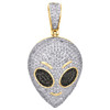 10K Yellow Gold Real Diamond Alien Face Emoji Oval Pendant 1.40" Pave Charm 1 CT