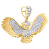 10K Yellow Gold Real Diamond Flying Bird Owl Wings Pendant 1.20" Pave Charm 1 CT