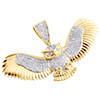 10K Yellow Gold Real Diamond Flying Bird Owl Wings Pendant 1.20" Pave Charm 1 CT