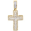 10K Yellow Gold Round & Baguette Diamond Dome Cross Pendant 1.55" Charm 0.87 CT.