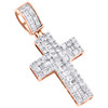 10K Rose Gold Round & Baguette Diamond Fancy Cross Pendant 1.55" Charm 1.62 CT.