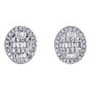 10K White Gold Round & Baguette Diamond Oval Frame Earrings 10mm Stud 0.37 CT.