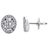 10K White Gold Round & Baguette Diamond Oval Frame Earrings 10mm Stud 0.37 CT.