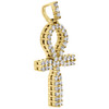 10K Yellow Gold Diamond 3D Ankh Cross Pendant 2" Mens Prong Set Charm 3.15 Ct.