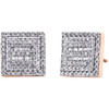10K Rose Gold Round & Baguette Diamond Square Shape Earrings 11.25mm Stud 1/2 CT