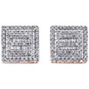 10K Rose Gold Round & Baguette Diamond Square Shape Earrings 11.25mm Stud 1/2 CT