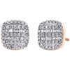 10K Rose Gold Round & Baguette Diamond Cushion Shape Earrings 9.25mm Stud 1/3 CT