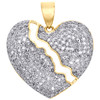 Sterilng Silver & Diamond Broken Heart Pendant 0.95" Statement Charm 0.62 CT.