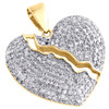 Sterilng Silver & Diamond Broken Heart Pendant 0.95" Statement Charm 0.62 CT.