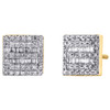 10K Yellow Gold Round & Baguette Diamond Square Frame Earrings 8mm Stud 1/3 CT.