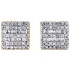 10K Yellow Gold Round & Baguette Diamond Square Frame Earrings 8mm Stud 1/3 CT.