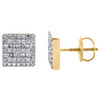 10K Yellow Gold Round & Baguette Diamond Square Frame Earrings 8mm Stud 1/3 CT.