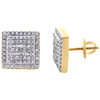 10K Yellow Gold Round & Baguette Diamond Square Frame Earrings 11mm Stud 1/2 CT.