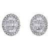 10K Yellow Gold Round & Baguette Diamond Oval Frame Earrings 10mm Stud 1/3 CT.