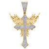 10K Yellow Gold Diamond Thorn Cross Religious Pendant 1.80" Pave Charm 1/2 CT.