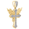 10K Yellow Gold Diamond Thorn Cross Religious Pendant 1.80" Pave Charm 1/2 CT.