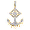 10K Yellow Gold Diamond Ship Anchor Cross Drip Pendant 1.95" Pave Charm 1/2 CT.