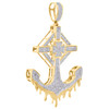 10K Yellow Gold Diamond Ship Anchor Cross Drip Pendant 1.95" Pave Charm 1/2 CT.