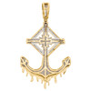 10K Yellow Gold Diamond Ship Anchor Cross Drip Pendant 1.95" Pave Charm 1/2 CT.