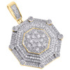 10K Yellow Gold Diamond Octagon Frame Medallion Pendant 2.10" Pave Charm 3.87 CT