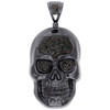 Sterling Silver Real Black Diamond Skull Head Pendant 3" Mens Pave Charm 2.15 CT