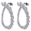 14K White Gold Real Diamond Fancy Hoop Graduating Pave Set 28mm Earrings 1.50 CT