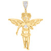 10K Yellow Gold Diamond Full Angel Body Pendant 1.90" Mens Pave Charm 1/5 CT.