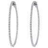 14K White Gold Prong Set Round Diamond Hoop In & Out 56mm Large Earrings 3.33 CT