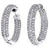 14K White Gold Pave Set Round Diamond Hoop In & Out 27mm Huggie Earrings 2.87 CT