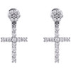 10K White Gold Real Diamond Prong Set Cross Danglers Drop Earrings Studs 1.82 CT