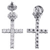10K White Gold Real Diamond Prong Set Cross Danglers Drop Earrings Studs 1.82 CT
