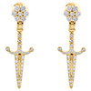 10K Yellow Gold Diamond Dagger / Knife Dangle Drop Earrings Flower Studs 0.85 CT