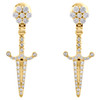 10K Yellow Gold Diamond Dagger / Knife Dangle Drop Earrings Flower Studs 0.85 CT