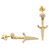 10K Yellow Gold Diamond Dagger / Knife Dangle Drop Earrings Flower Studs 0.85 CT