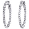 14K White Gold Round Cut Diamond Hoop In & Out 35mm Prong Set Earrings 3 CT.