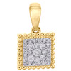 10K Yellow Gold Diamond Milgrain Square Frame Cluster Pendant 0.55" Charm 1/8 CT