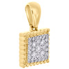 10K Yellow Gold Diamond Milgrain Square Frame Cluster Pendant 0.55" Charm 1/8 CT