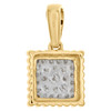 10K Yellow Gold Diamond Milgrain Square Frame Cluster Pendant 0.55" Charm 1/8 CT